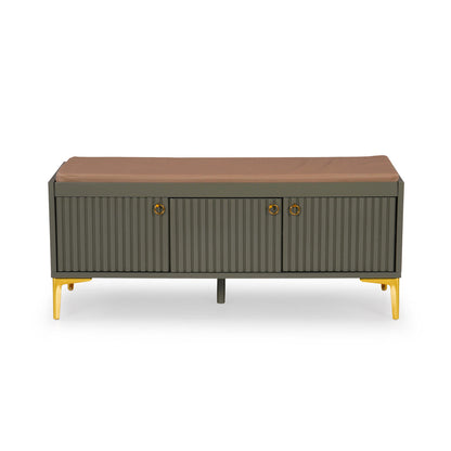 Fluted Shoe Cabinet with Leatherette Seat