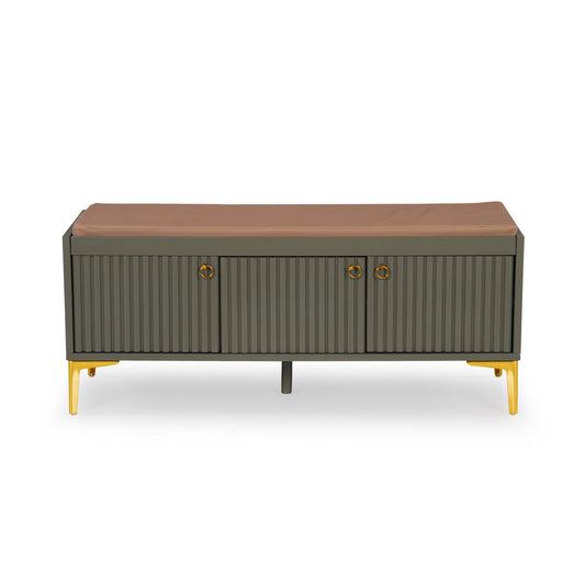Fluted Shoe Cabinet with Leatherette Seat
