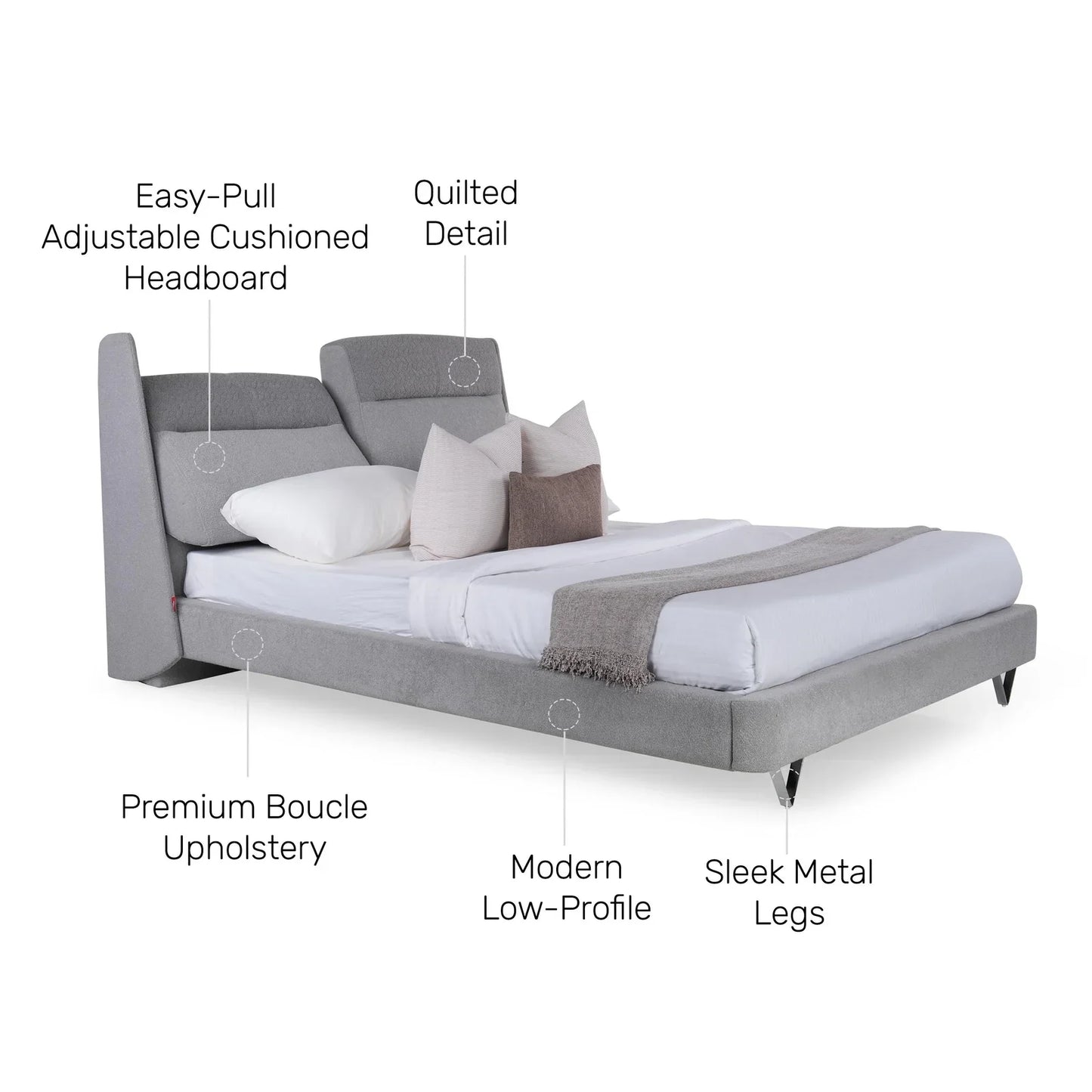 Upholstered Queen Size Bed with Adjustable Headboard