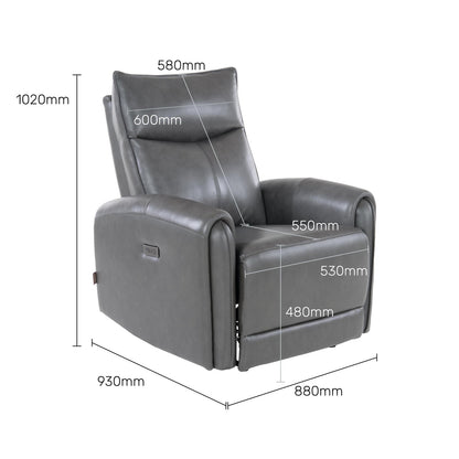 Leather 1 Seater Power Recliner with Charging Ports