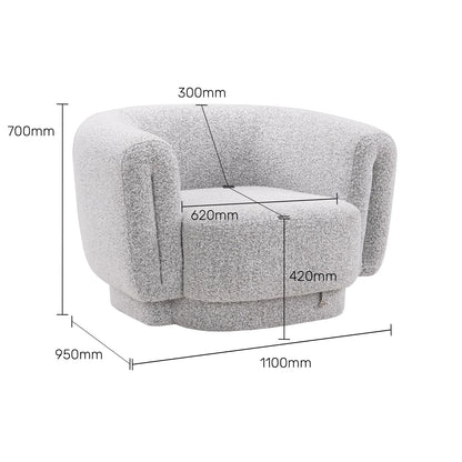 Boucle 1 Seater Curved Sofa in Moonlight Grey