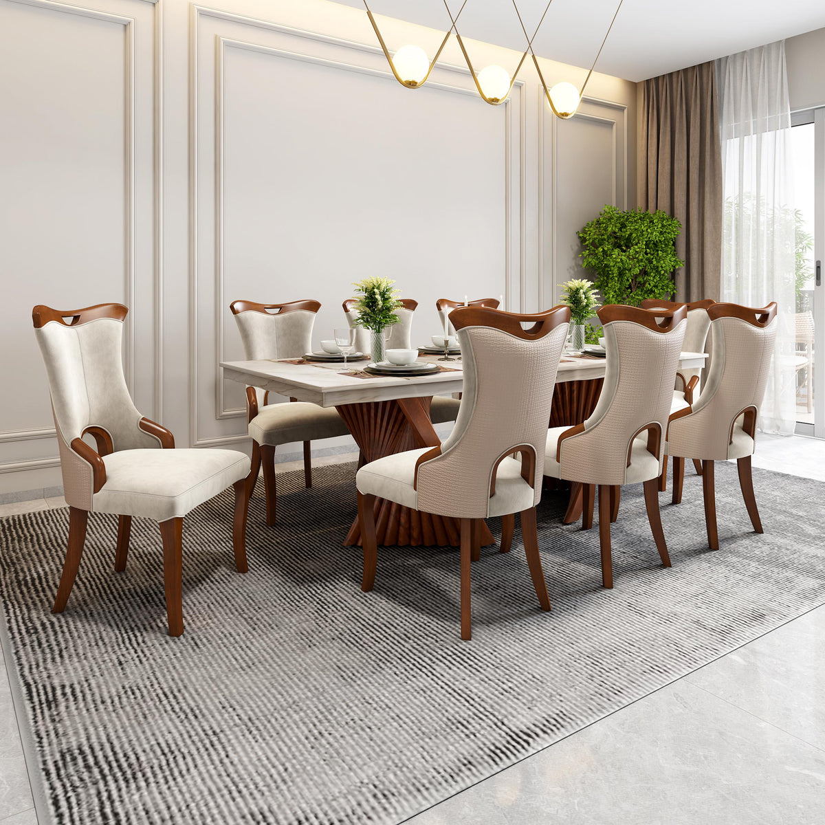 8 Seater Dining Set with Marble Finished Top
