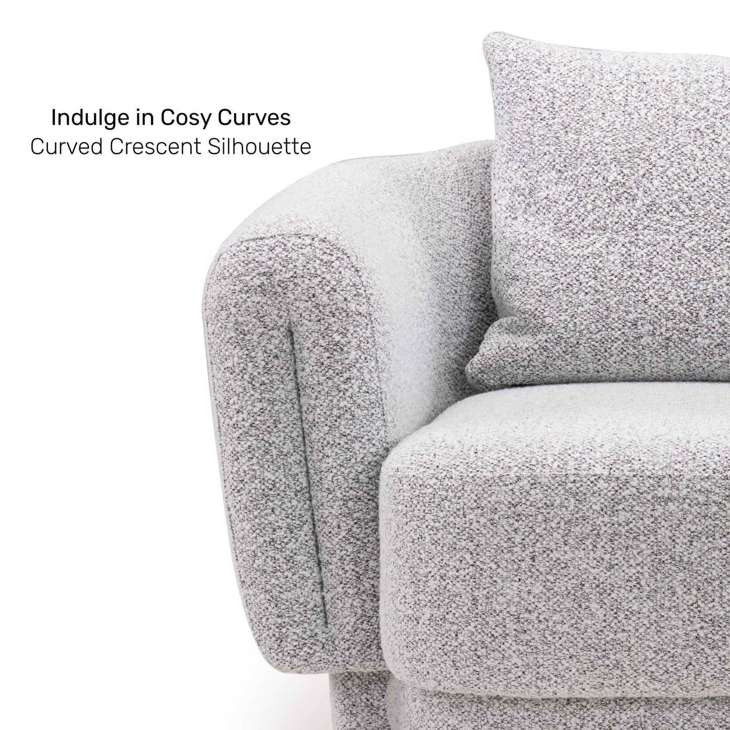 Boucle 1 Seater Curved Sofa in Moonlight Grey