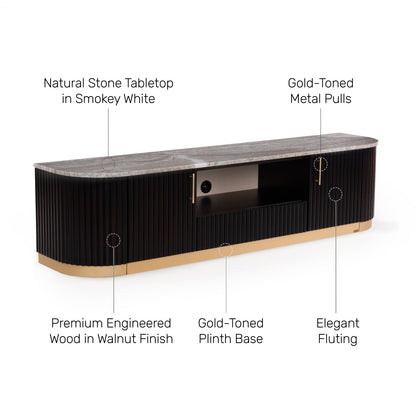 Fluted TV Unit with Natural Stone Tabletop