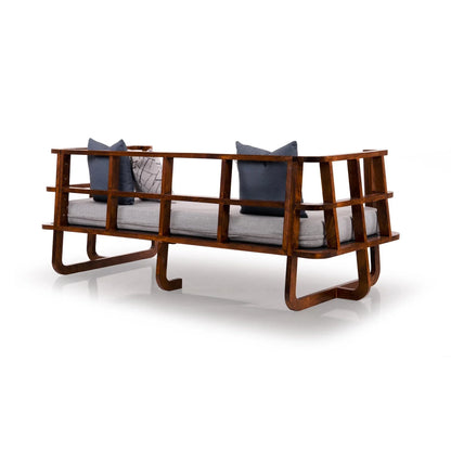 Solid Wood Slatted Sofa Cum Bed In Dark Oak Finish