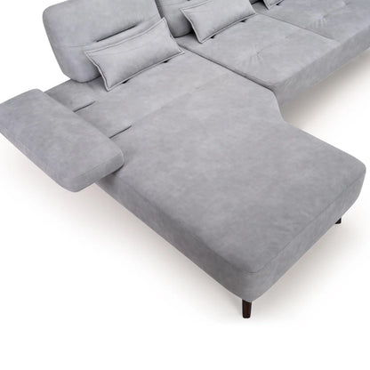 Suede L Shaped Sofa with Extendable Backrest