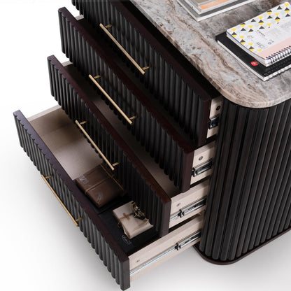 Fluted Chest of Drawers with Natural Stone Tabletop