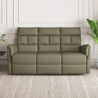 Leather 3 Seater Reclining Sofa in Olive Green