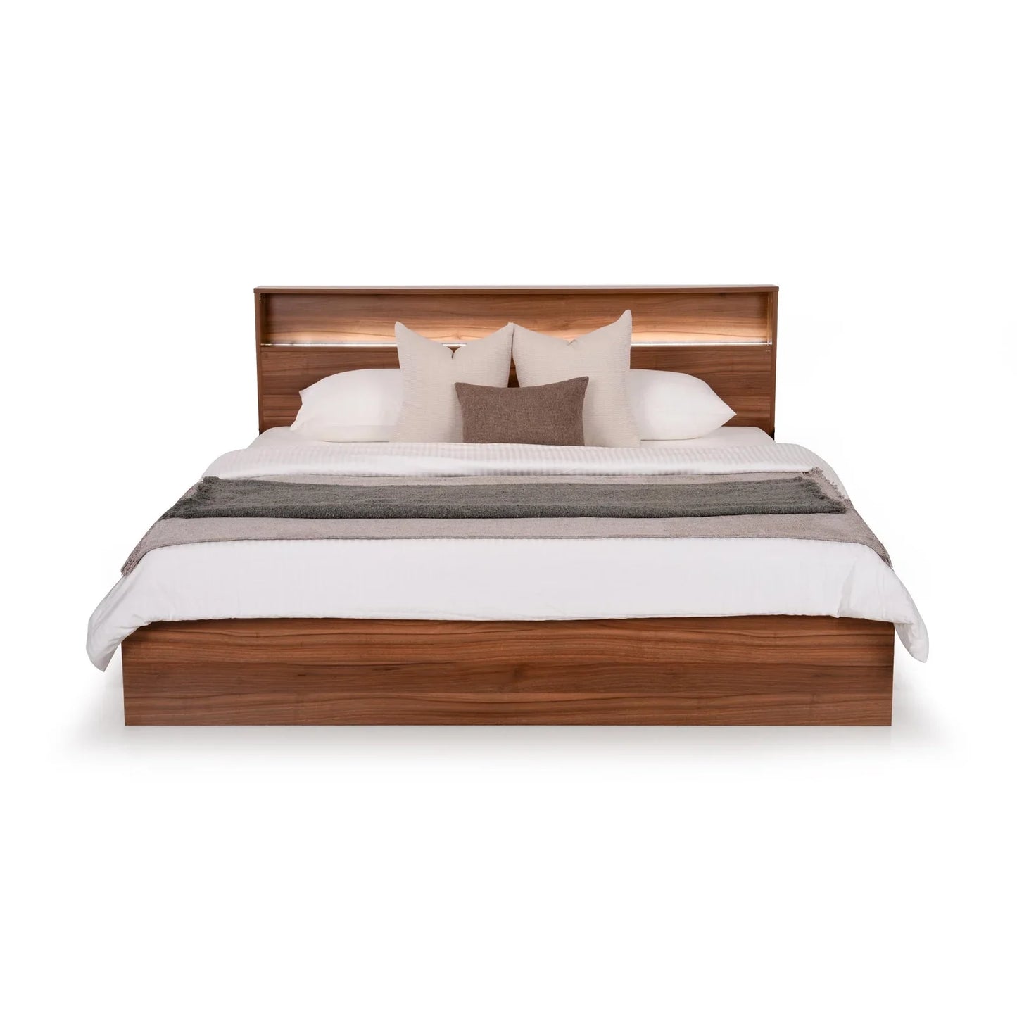 King Size Bed in Walnut Finish with LED Light