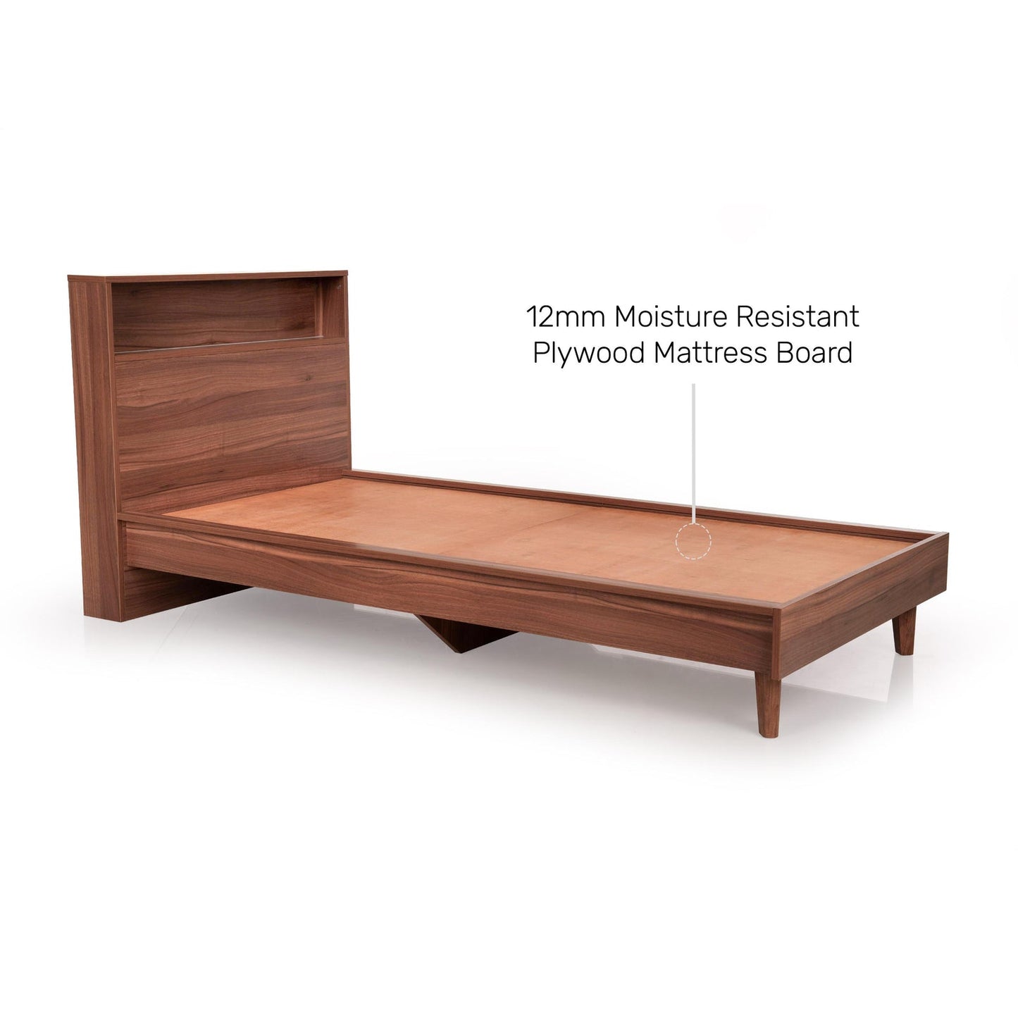 Single Bed in Walnut Finish with LED Light