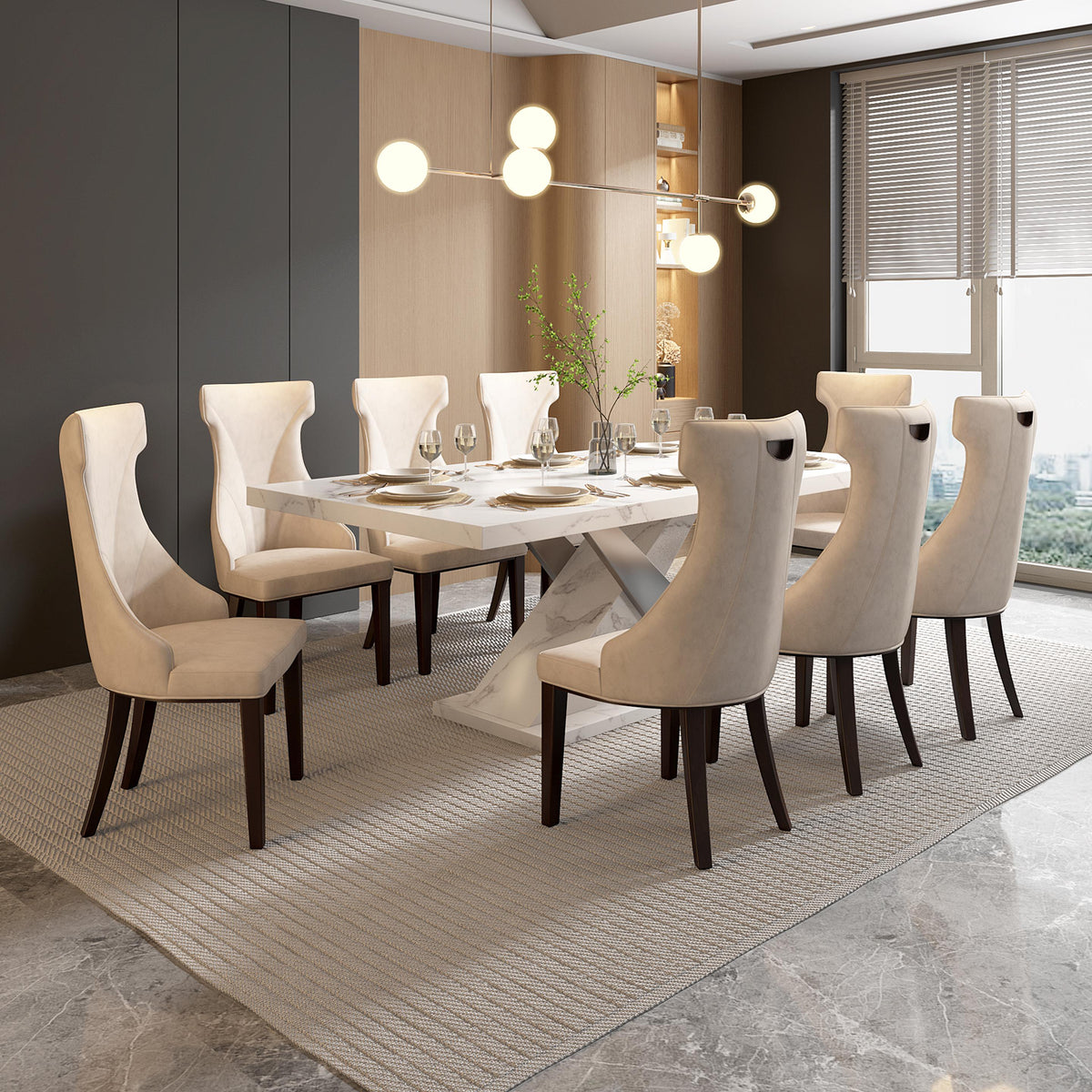 8 Seater Dining Set with Marble Finished Top