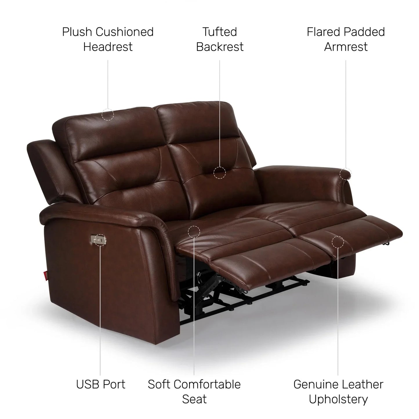 Leather 2 Seater Power Recliner with 2 USB Ports