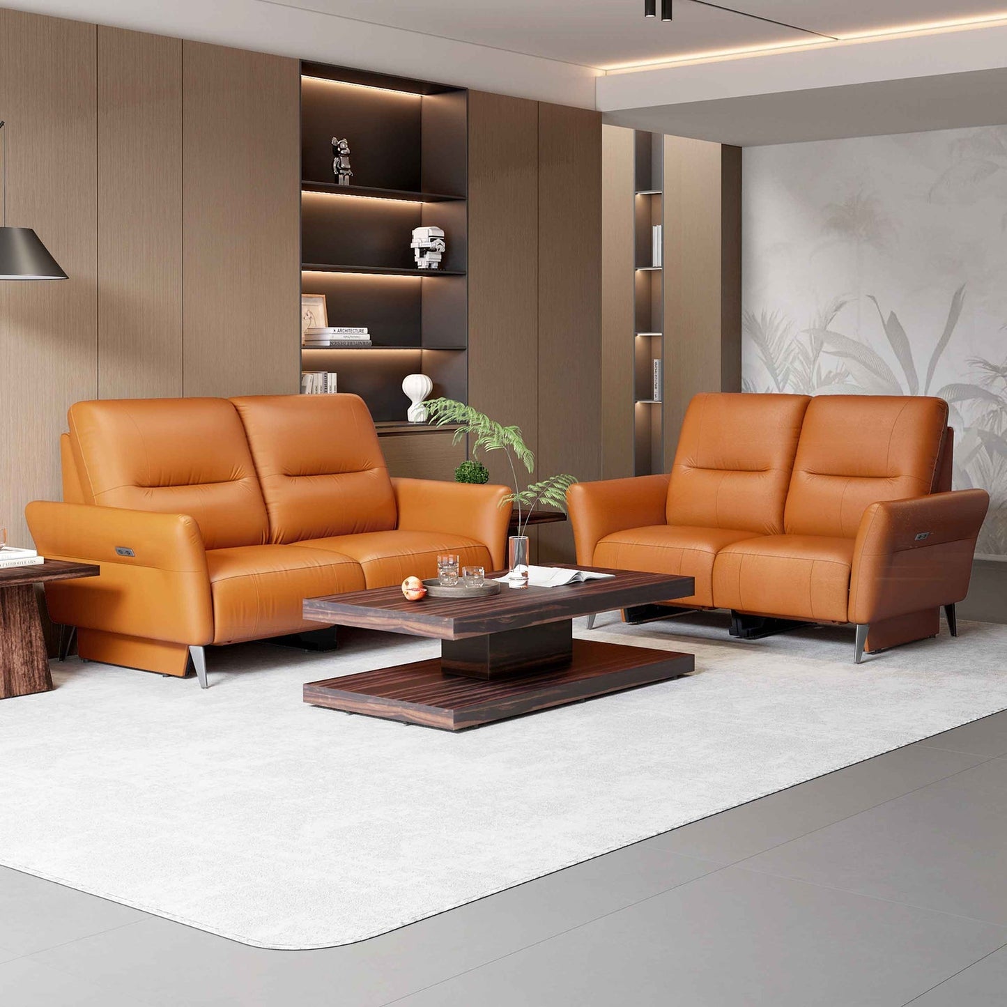 Leather 2 Seater Power Recliner with Charging Ports