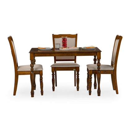 Solid Wood 4 Seater Dining Set in Burnished Oak Finish