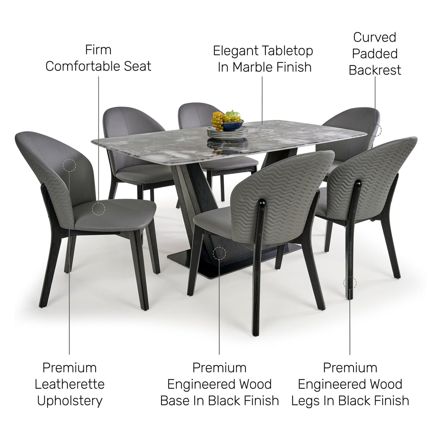 6 Seater Dining Set with Marble Finished Top