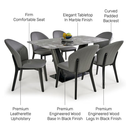 6 Seater Dining Set with Marble Finished Top