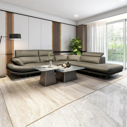 Leatherette L-Shape Sofa with Adjustable Headrest