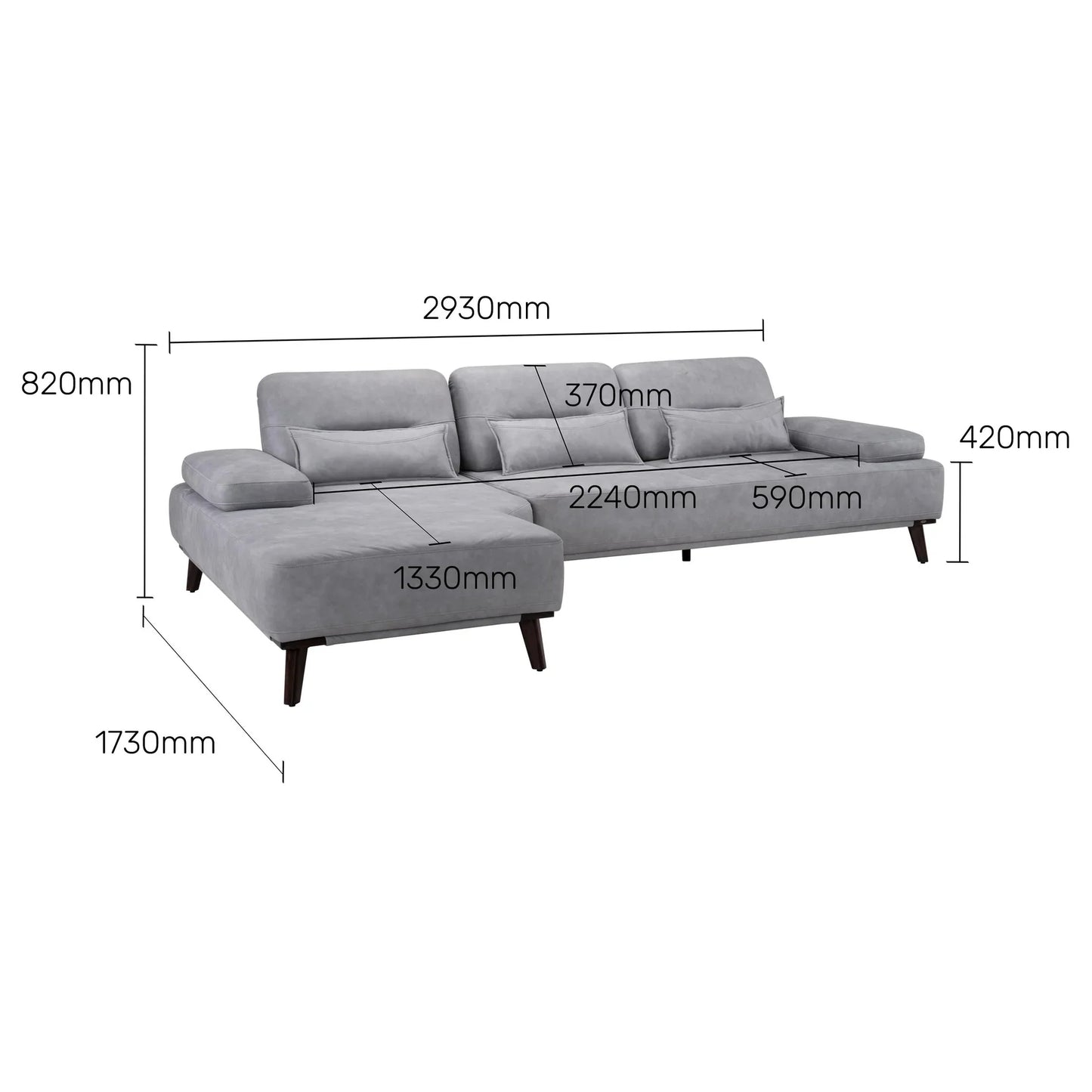 Suede L Shaped Sofa with Extendable Backrest