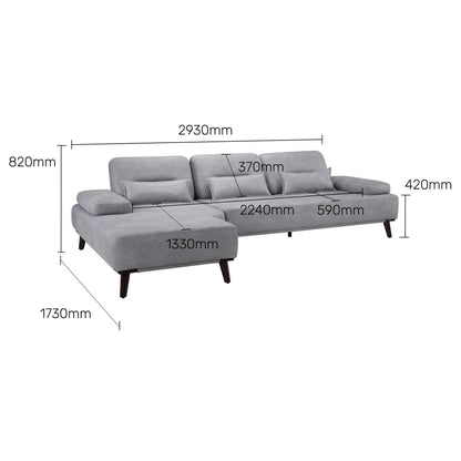 Suede L Shaped Sofa with Extendable Backrest