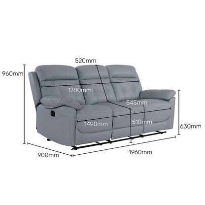 Leatherette 3 Seater Reclining Sofa in Smoke Grey