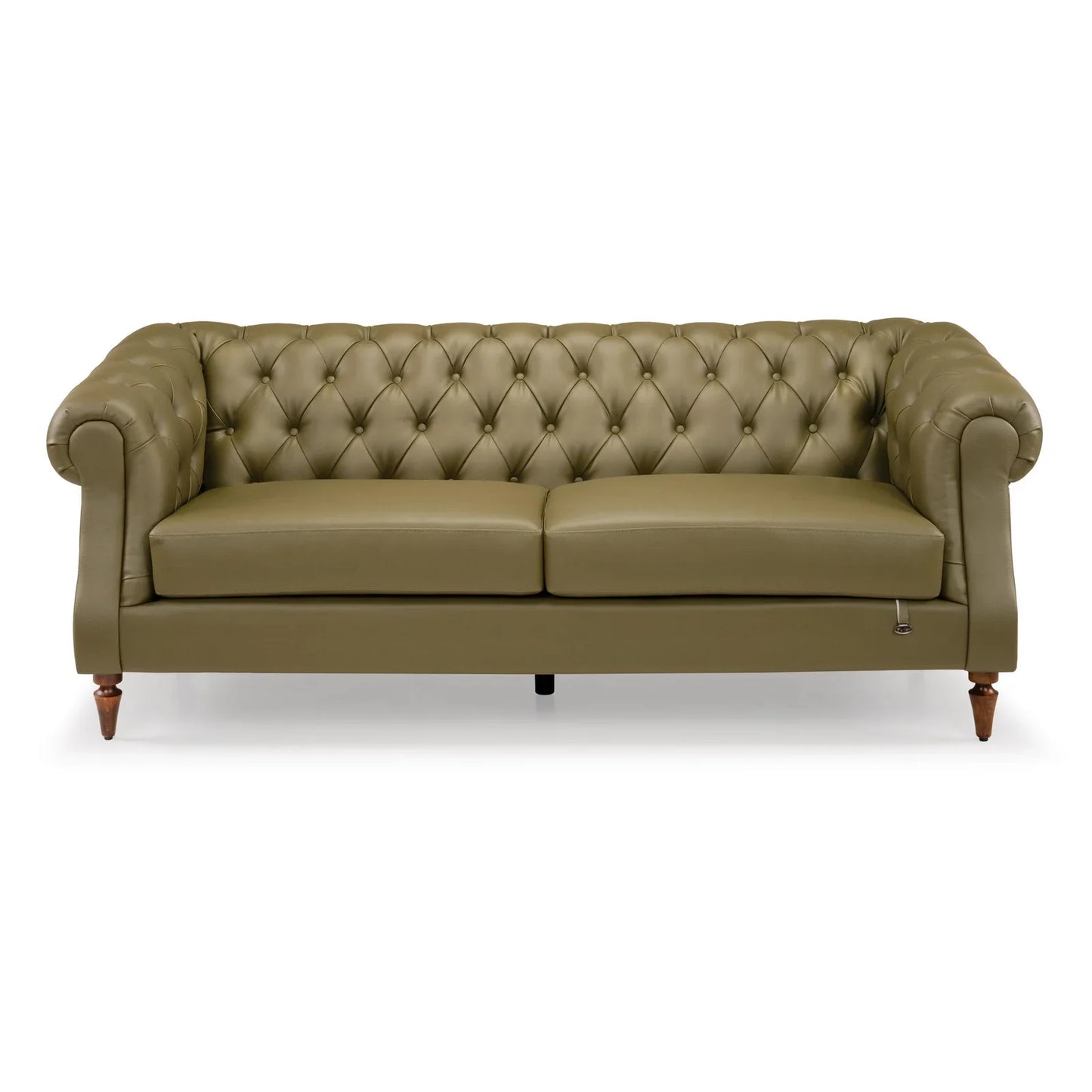 Leatherette 3 Seater Chesterfield Sofa in Olive Green