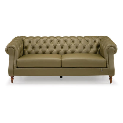 Leatherette 3 Seater Chesterfield Sofa in Olive Green