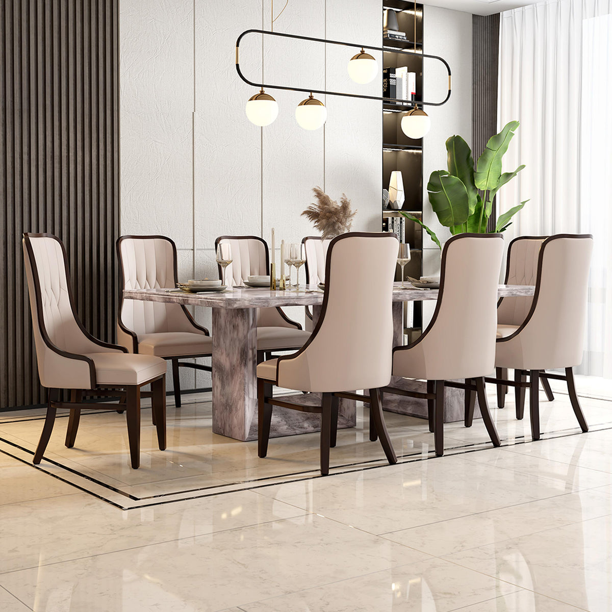 8 Seater Dining Set with Marble Finished Top