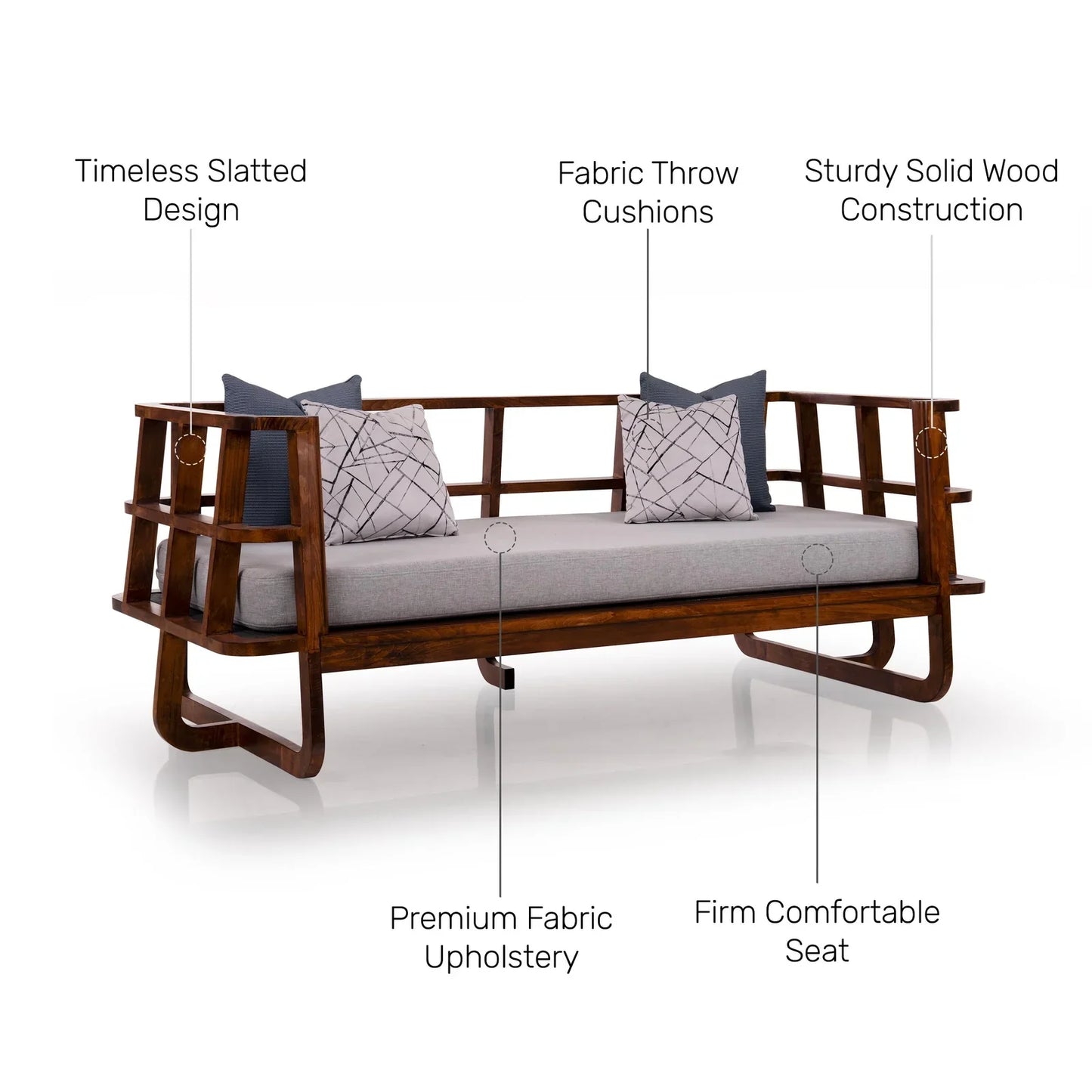 Solid Wood Slatted Sofa Cum Bed In Dark Oak Finish