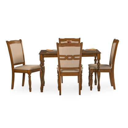 Solid Wood 4 Seater Dining Set in Burnished Oak Finish