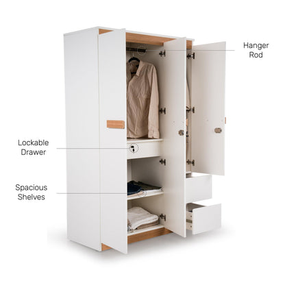 3 Door Wardrobe in Frosty White