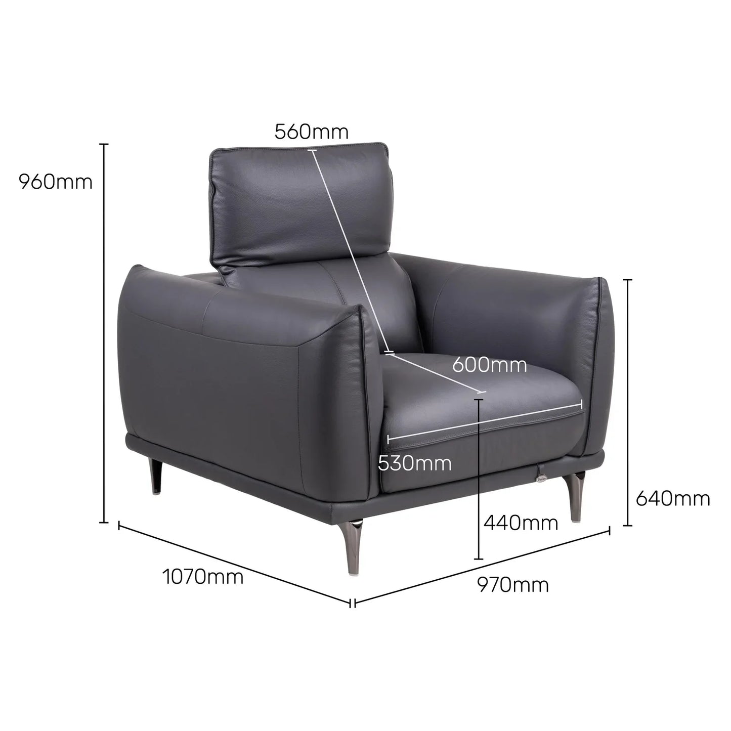 Leather 1 Seater Sofa with Adjustable Headrest