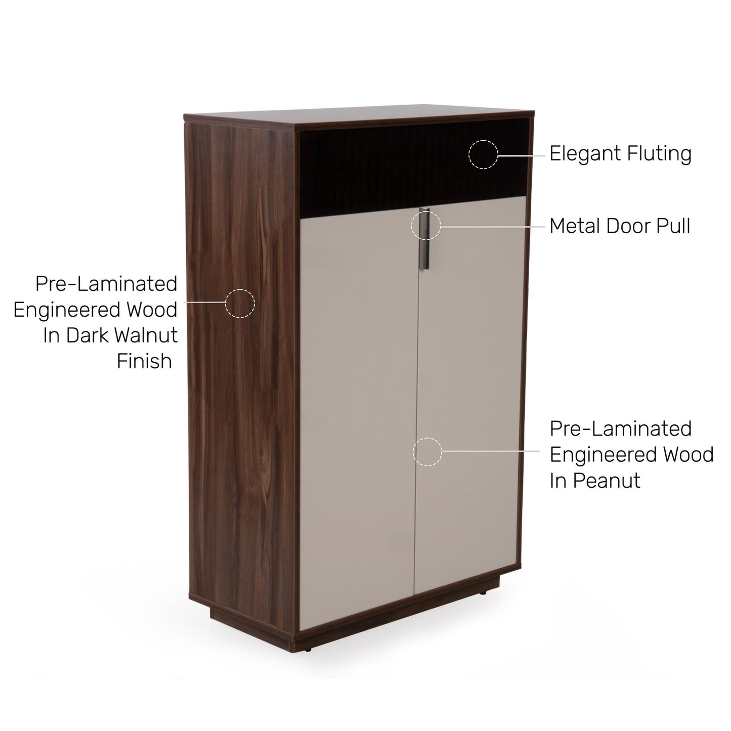 Shoe Cabinet in Walnut Finish with Fluted detail