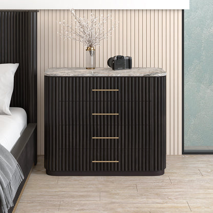 Fluted Chest of Drawers with Natural Stone Tabletop