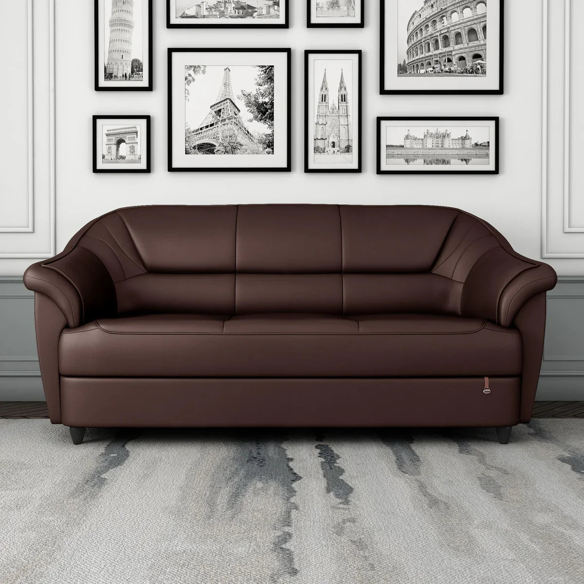 Leatherette 3 Seater Sofa in Cocoa Brown