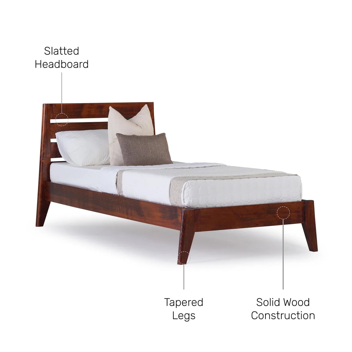 Solid Wood Single Size Bed, Dark Oak Finish
