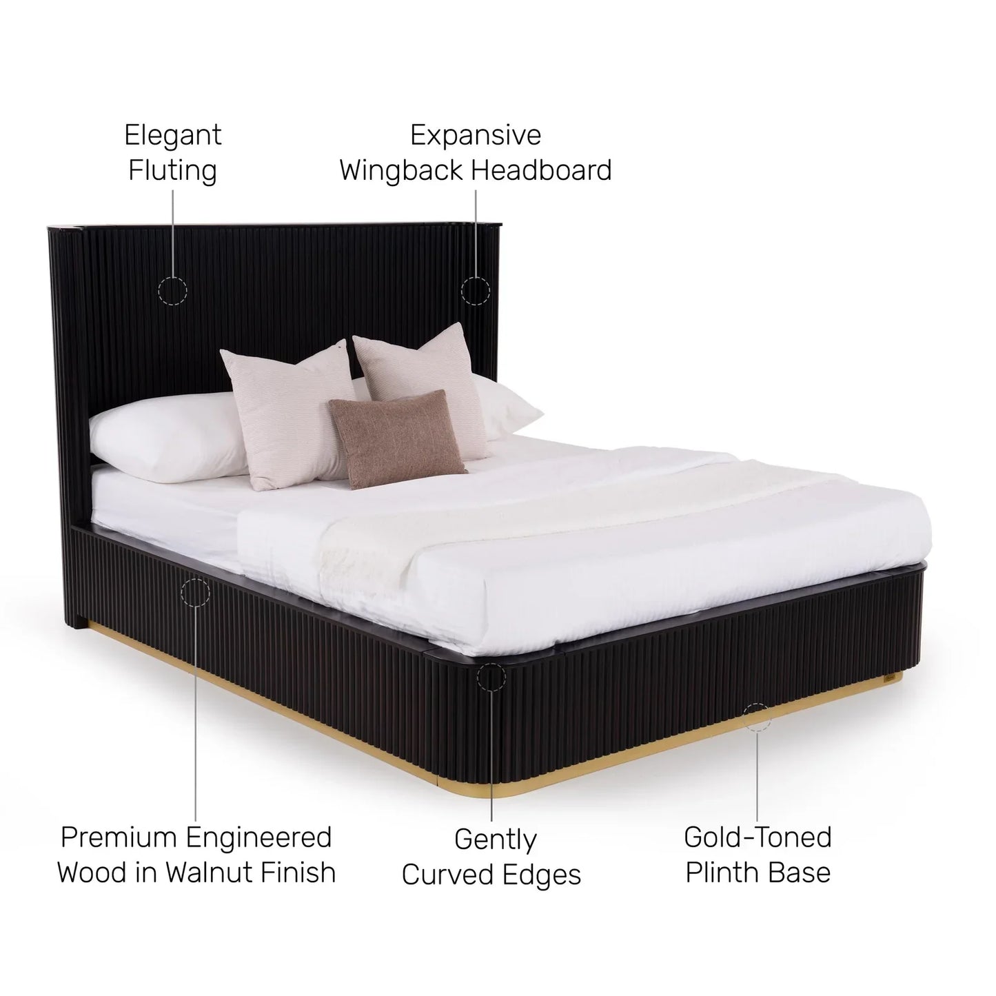Fluted Wingback Queen Size Bed with Hydraulic Storage