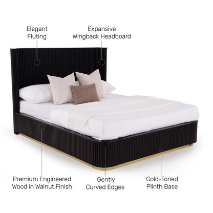 Fluted Wingback Queen Size Bed with Hydraulic Storage