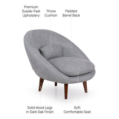 Suede Barrel-Back Accent Chair in Ice Grey