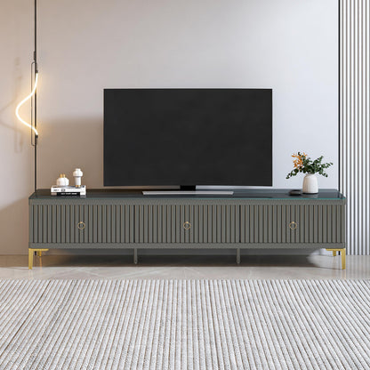 Glass Top TV Unit in Grey with Fluted Detail