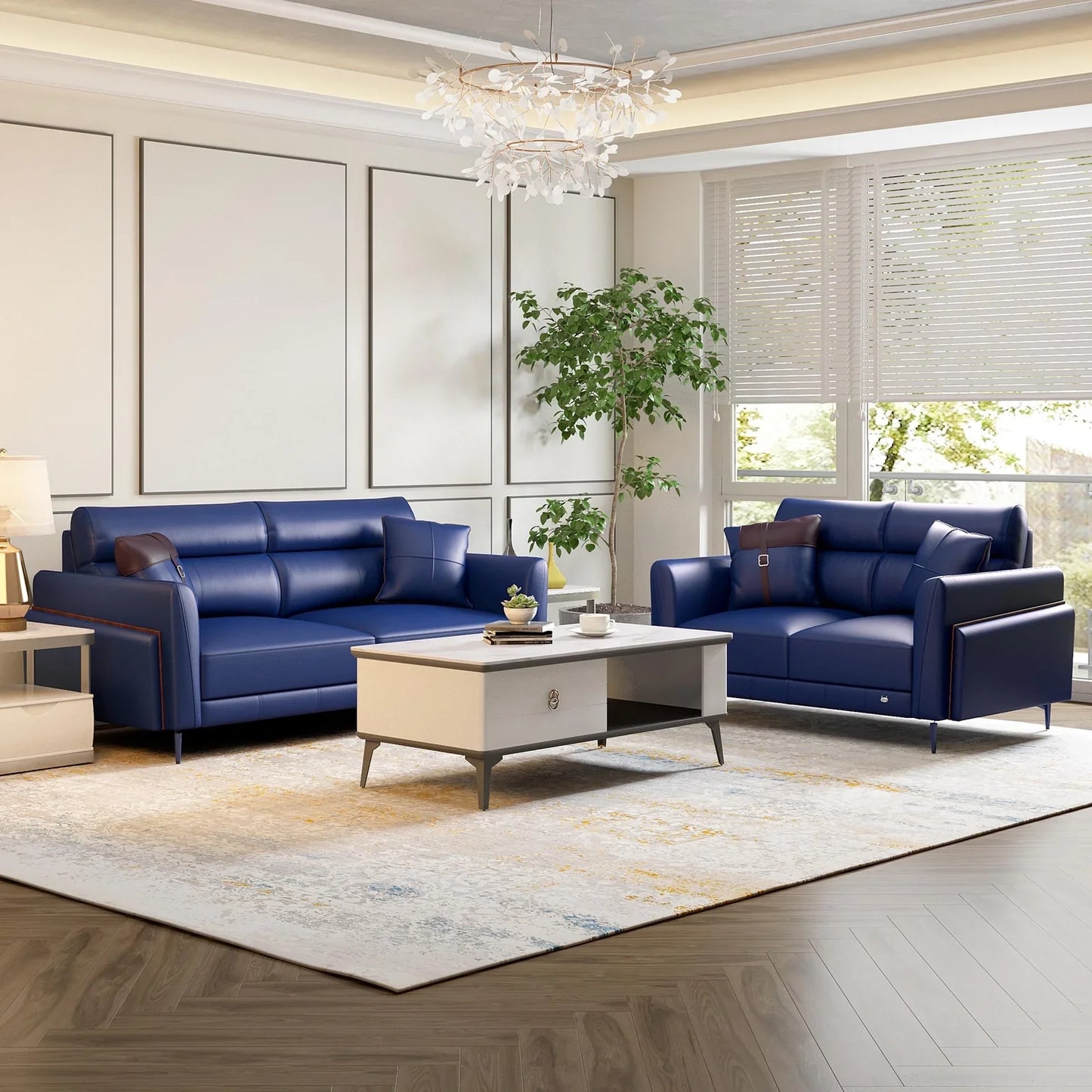 Leatherette 2 Seater Sofa in Galaxy Blue