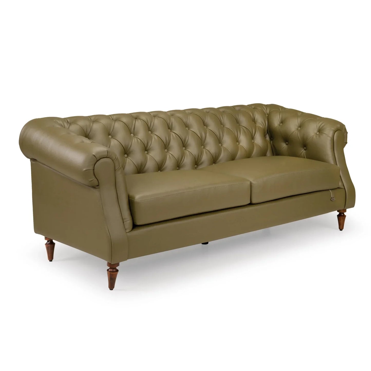 Leatherette 3 Seater Chesterfield Sofa in Olive Green