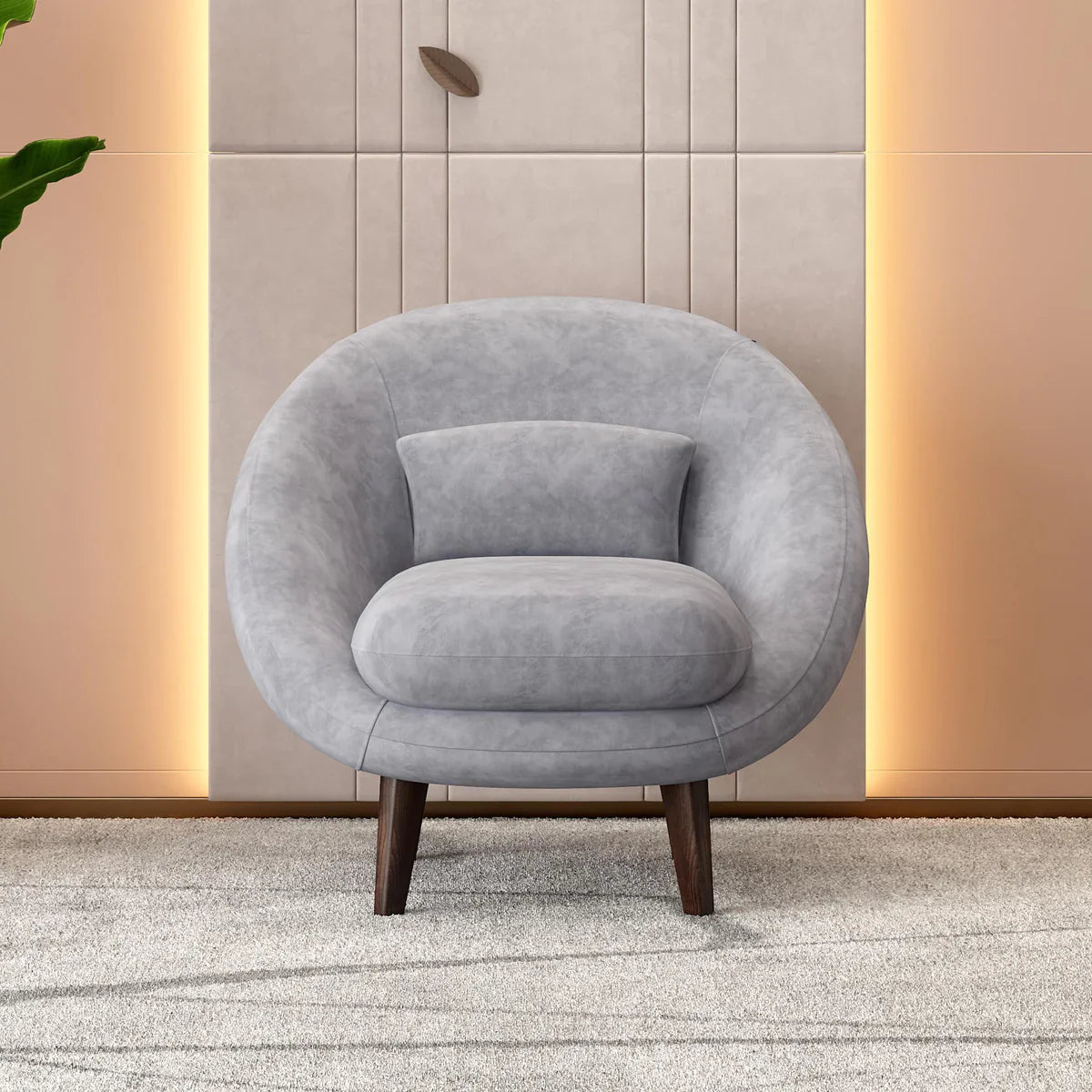 Suede Barrel-Back Accent Chair in Ice Grey