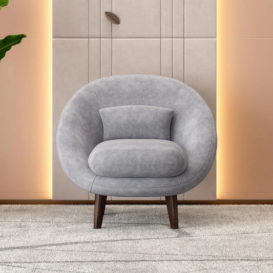 Suede Barrel-Back Accent Chair in Ice Grey