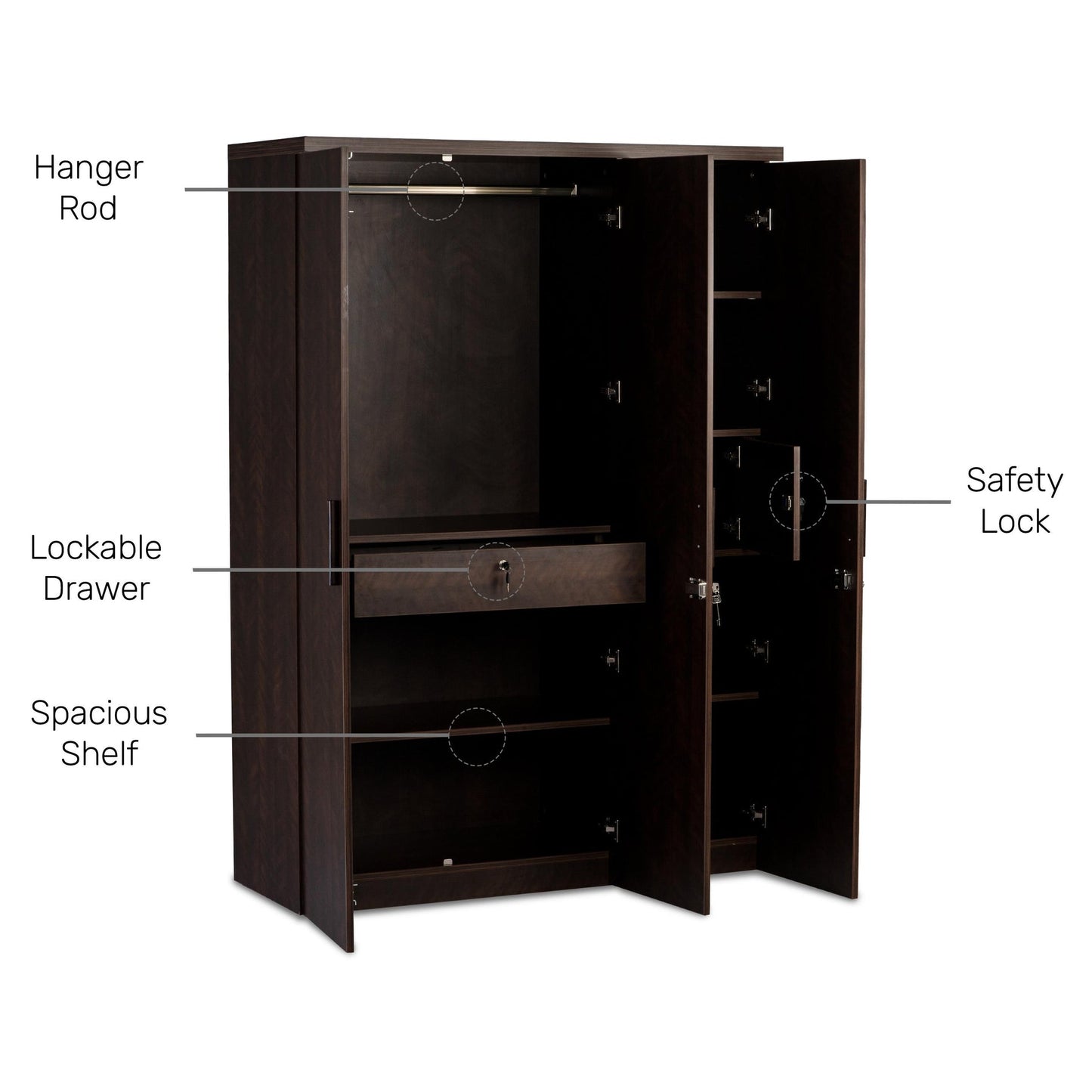 3 Door Wardrobe in Dark Cherry Finish