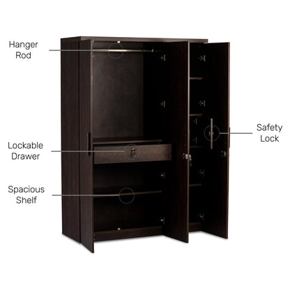 3 Door Wardrobe in Dark Cherry Finish