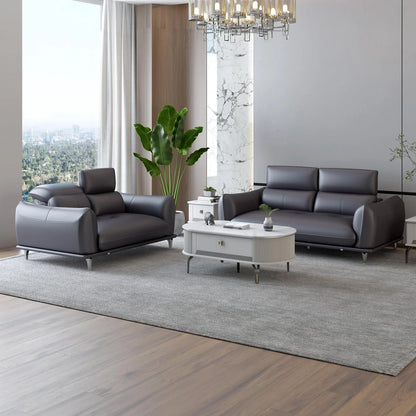 Leather 2 Seater Sofa with Adjustable Headrest