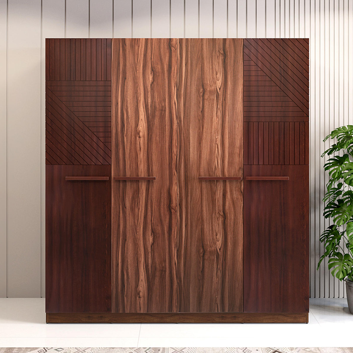 Veneer 4 Door Wardrobe in Walnut Finish