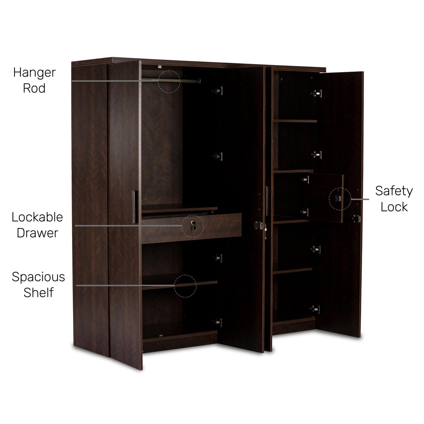 4 Door Wardrobe in Dark Cherry Finish