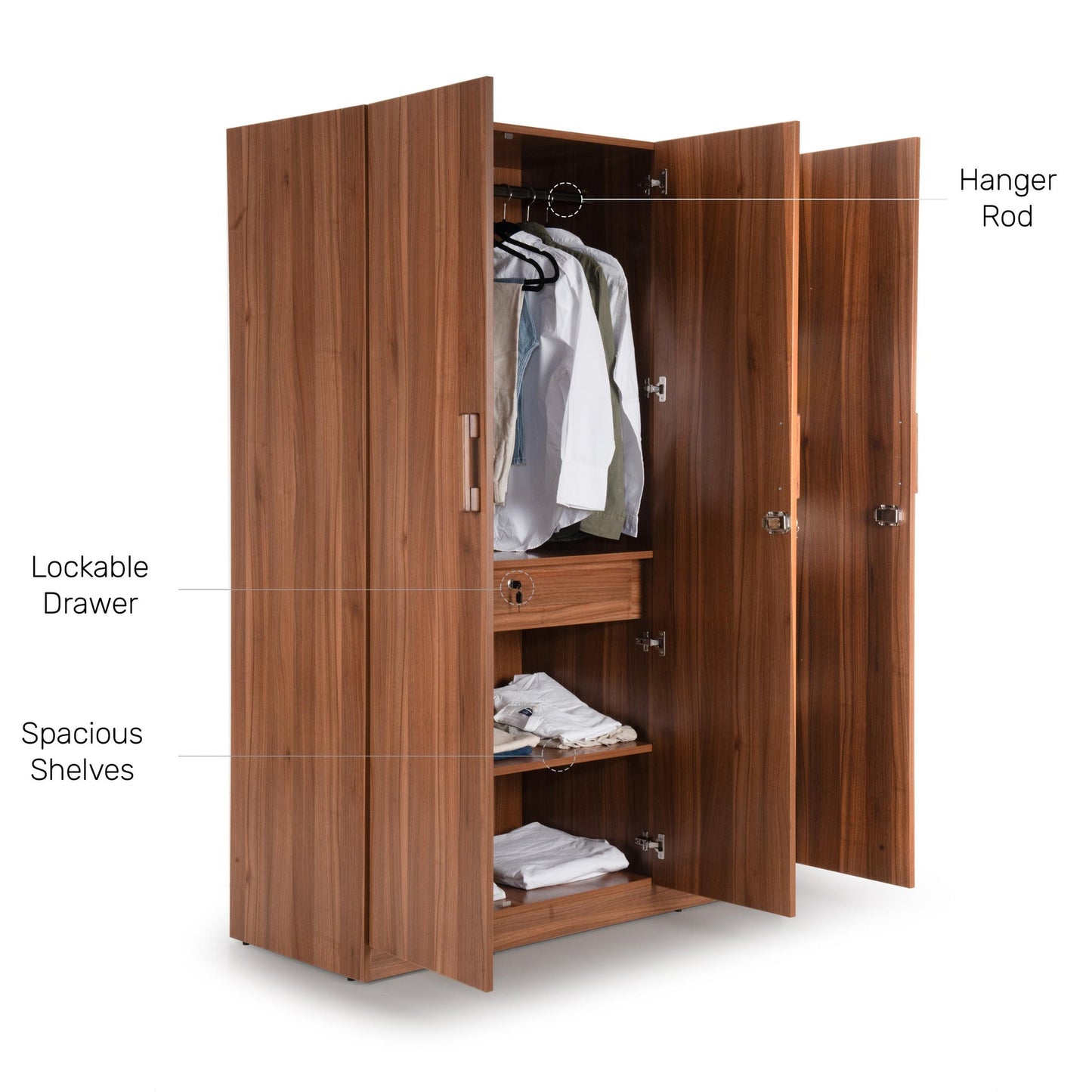 3 Door Wardrobe in Walnut Finish