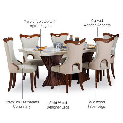 6 Seater Dining Set with Marble Finished Top